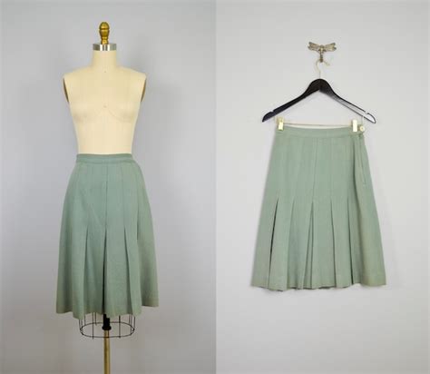 1940s Skirt Vintage 40s Seafoam Wool Pleated Swing Skirt