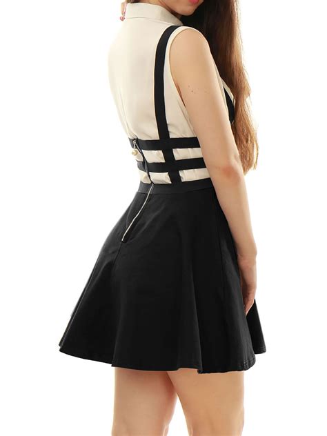Womens Elastic High Waist A Line Mini Suspender Skirt Xl Black Ad