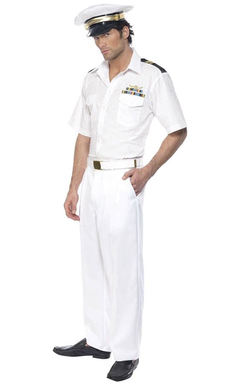 White Top Gun Pilot Outfit Mens Aviator Captain Uniform Costume