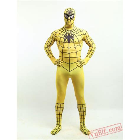 yellow spiderman costumes lycra spandex bodysuit zentai suit
