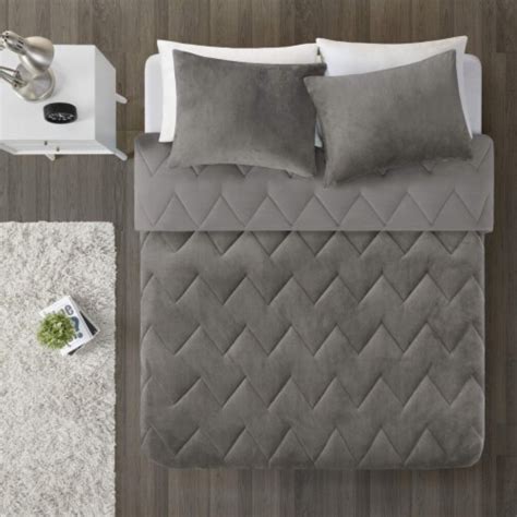Kai Solid Chevron Quilted Reversible Comforter Set Fullqueen Grey