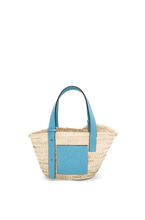 Loewe Small Basket Bag In Palm Leaf And Calfskin In Blue Lyst