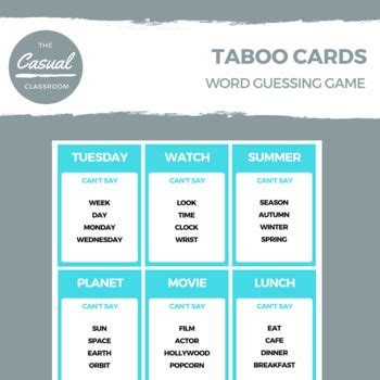 Taboo Cards Word Guessing Game