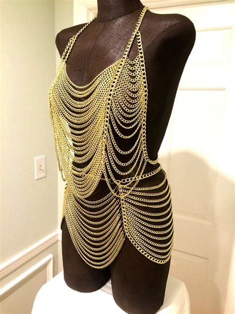 Metal Chain Outfit Fashion Chain Dress Body Harness Gold Etsy