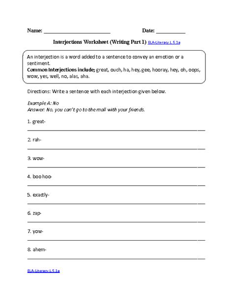 Interjection Worksheets Pdf With Answers Worksheets Joy