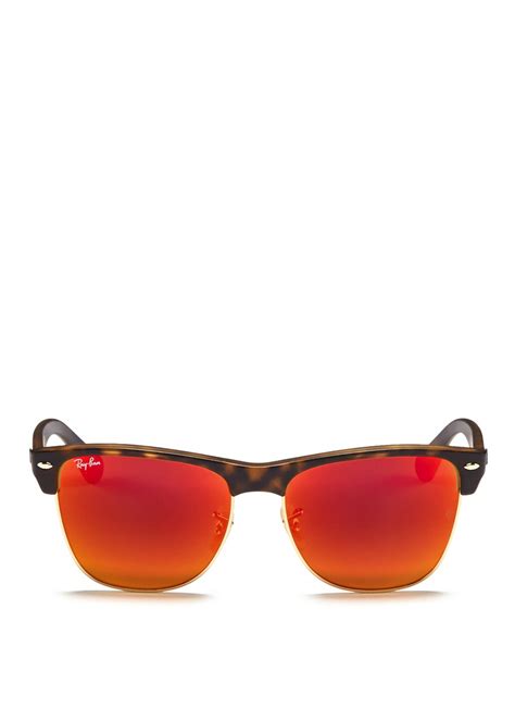 Lyst Ray Ban Clubmaster Oversized Matte Acetate Browline Mirror Sunglasses In Orange