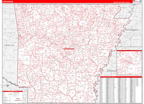 Arkansas Zip Code Wall Map Red Line Style By Marketmaps