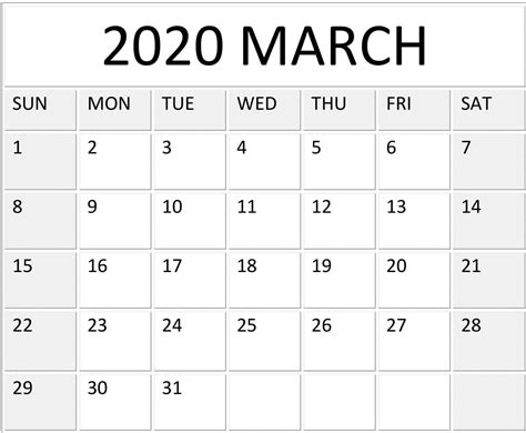 Free Printable Calendar 2020 March 6 Templates Free Printable 2020