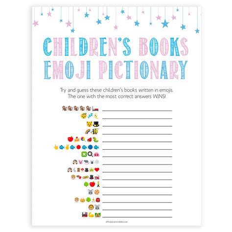 Childrens Books Emoji Pictionary Printable Gender Reveal Baby Games