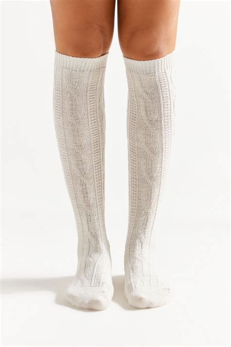 marled cable knit knee high sock urban outfitters