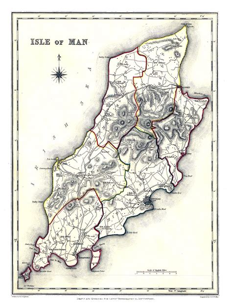 Large Old Administrative Map Of Isle Of Man 1848 Isle Of Man