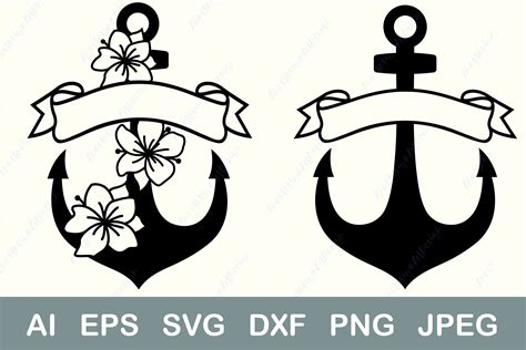 Anchor Monogram Svg Split Anchor Svg Ribbon Banner Dxf 1149340
