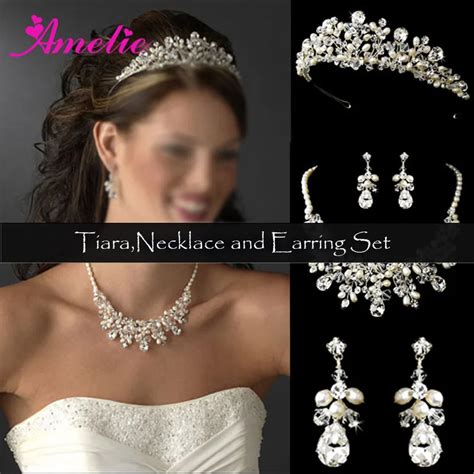 2sets Per Lot Dramatic Crystal And Ivory Pearl Bridal Necklace And Earring