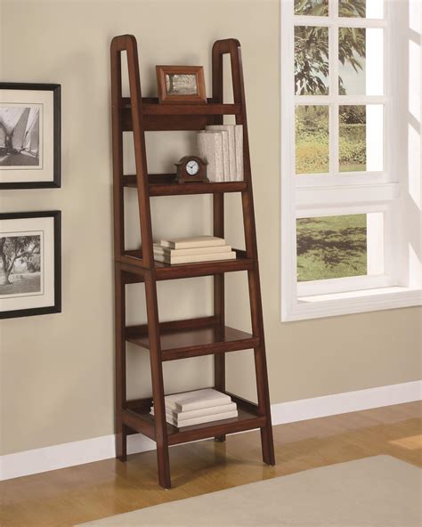 Dorel Platform Mahogany Wood Veneer Ladder Bookcase