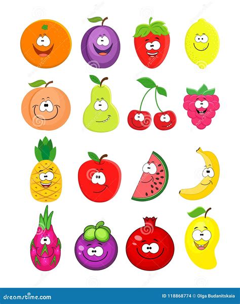 Cartoon Set Of Different Fruits Peach Lemon Watermelon Che Stock