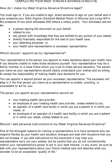 Free West Virginia Advance Health Care Directive Form Pdf 65kb 11
