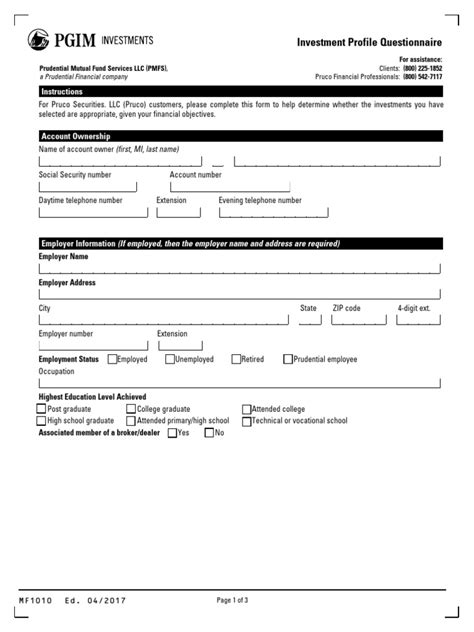 Mf1010 Pruco Personal Profile Form Bonds Finance