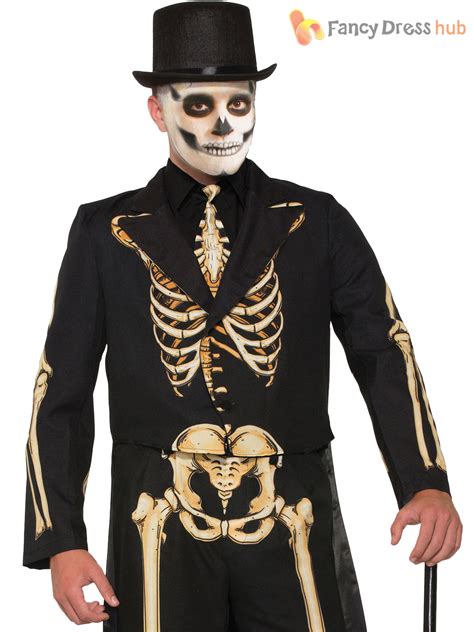 Mens Ladies Skeleton Costume Halloween Suit Dress Fancy Dress Outfit