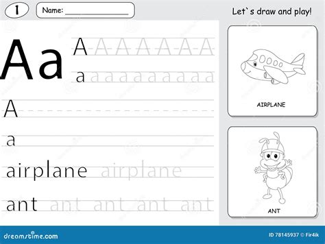 Cartoon Ant And Aircraft Alphabet Tracing Worksheet Writing A Z And