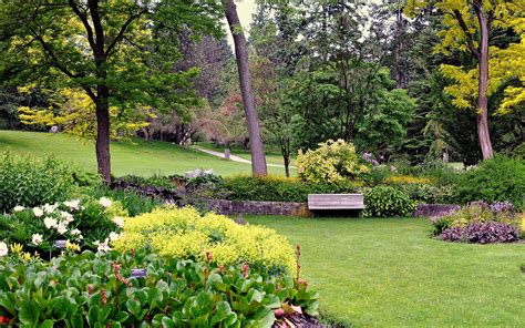 Canada Gardens Trees Shrubs Lawn Bench Vandusen Botanical Garden Nature Wallpapers Hd