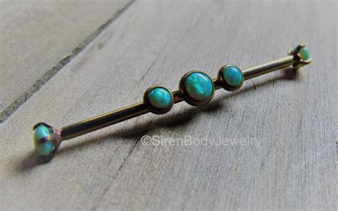 Opal Industrial Barbell 14g 1 14 Anodized Titanium 5 Etsy Anodized