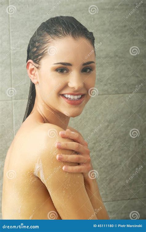 Woman Taking Shower Stock Photo Image Of Enjoy Bathhouse