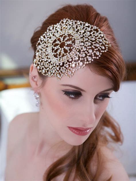 Rose Gold Crystal Bridal Headpiece Art Deco Crystal Beaded Etsy