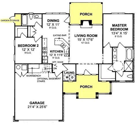 The plan also offers a sizeable kitchen and dining area. #655843 - Country Farmhouse 2 Bedroom 2 Bath with split ...