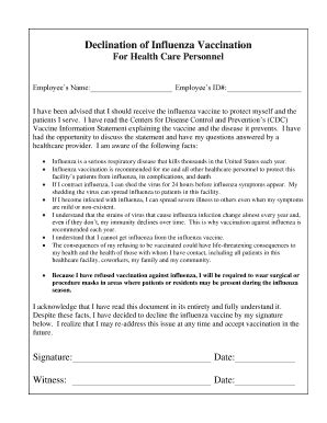 Is honored to provide these vaccine exemption letters to the body of christ. Editable why healthcare workers decline influenza vaccination - Fill Out, Print & Download Forms ...