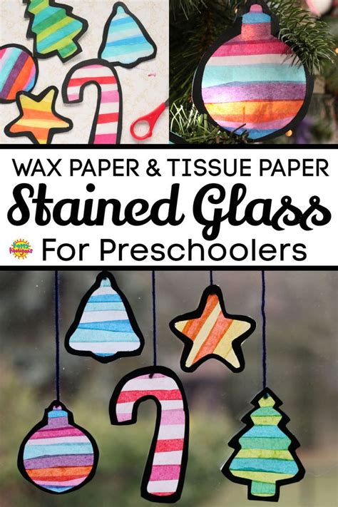 Paper And Tissue Paper Stained Glass Ornaments Hanging From A Christmas