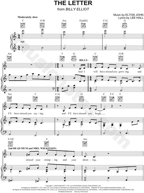 See more ideas about flute sheet music, flute music, piano songs. "The Letter" from 'Billy Elliot: The Musical' Sheet Music in C Major (transposable) - Download ...
