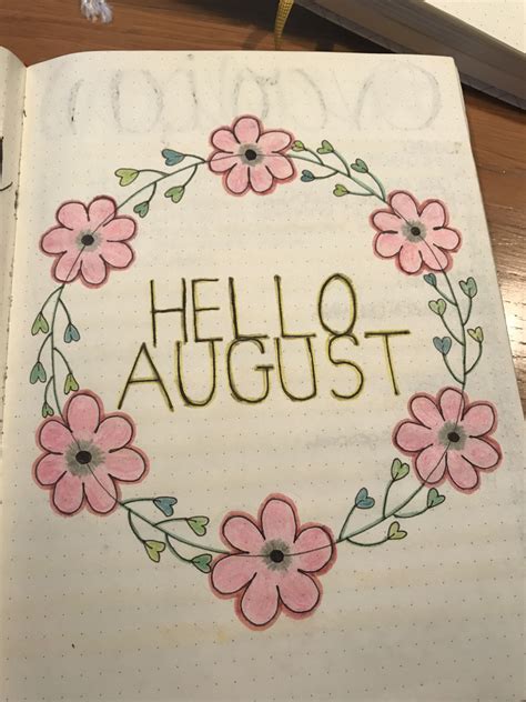 Hello August Cover Page Bullet Journal Flowers Portadas De Cuadernos