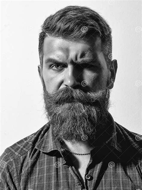 Man With Serious Emotion Frown Bearded Man Hipster Stock Image Image