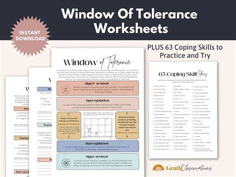 Window Of Tolerance Adult Worksheets Trauma Therapy Arousal Etsy