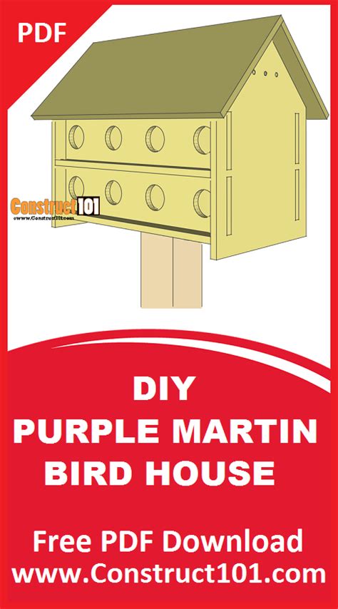 So any plans you will find for purple martins won't include just one birdhouse. Purple Martin Bird House Plans - 16 Unit - Construct101 in 2020 | Bird house plans, Martin bird ...