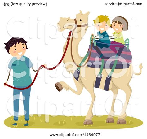Clipart Of A Boy And Girl Riding A Camel Royalty Free Vector