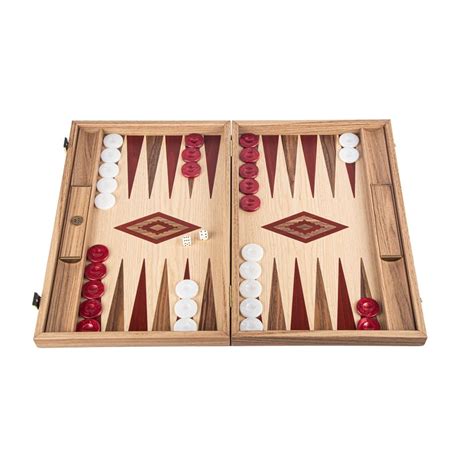 Set Joc Table Backgammon Walnut Si Stejar Cu Insertii Rosii Emagro