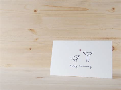Cute Anniversary Card Simple Love Birds Drawing Happy Etsy