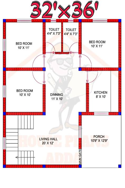 East Facing House Plan 32×36 Floor Plan 3bhk Ghar Ka Naksha In 2022
