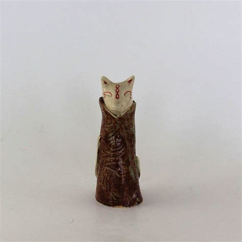 Kitsune Totem Figurine Fox In Dark Brown Cloak