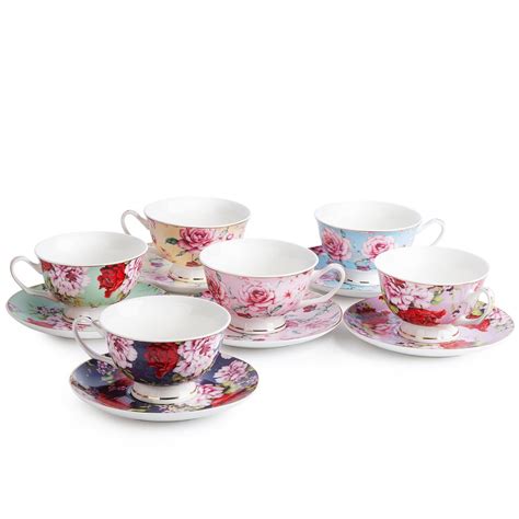 BTäT Tea Cups Tea Cups and Saucers Set of 6 BTAT