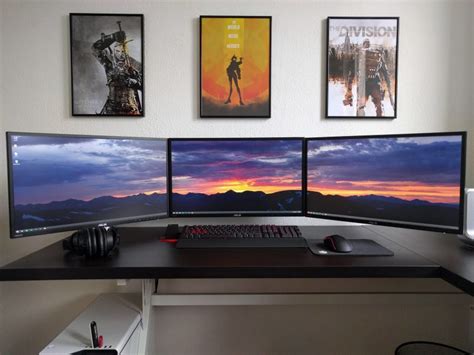 The Gamers Triple Monitor Workspace Computer Setup Work Space
