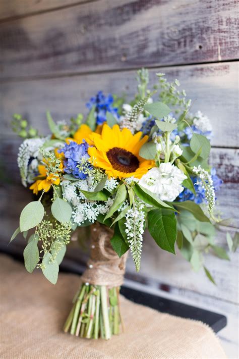 Sunflowers Blue Hydrangea Seeded Eucalyptus Burlap And Pearl Pins