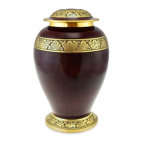 Adults Brass Cremation Urn In Rich Rust Colour With Decorative Bands