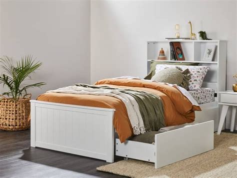 Myer White King Single Bed Frame With Storage And Bookshelf On Sale