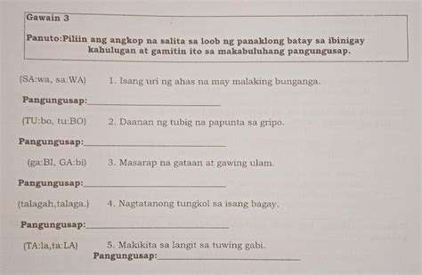 Pagsasanay Suriin At Piliin Sa Loob Ng Kahon Angkop Na Kahulugan Ng