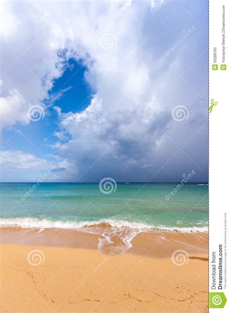Beach On Tropical Island Clear Blue Water Sand Stock Image Image Of
