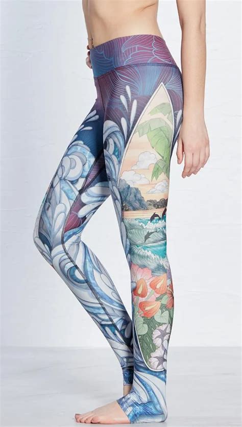 Women Flexible Seawave And Floral Print Tight Pants Workout Gym Training