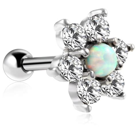 Pc Surgical Steel Flower Opal Stone Earring Tragus Cartilage Helix Bar