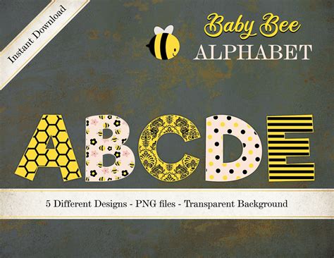 Bumble Bee Font Bee Alphabet Clipart Digital Letters Honey Etsy